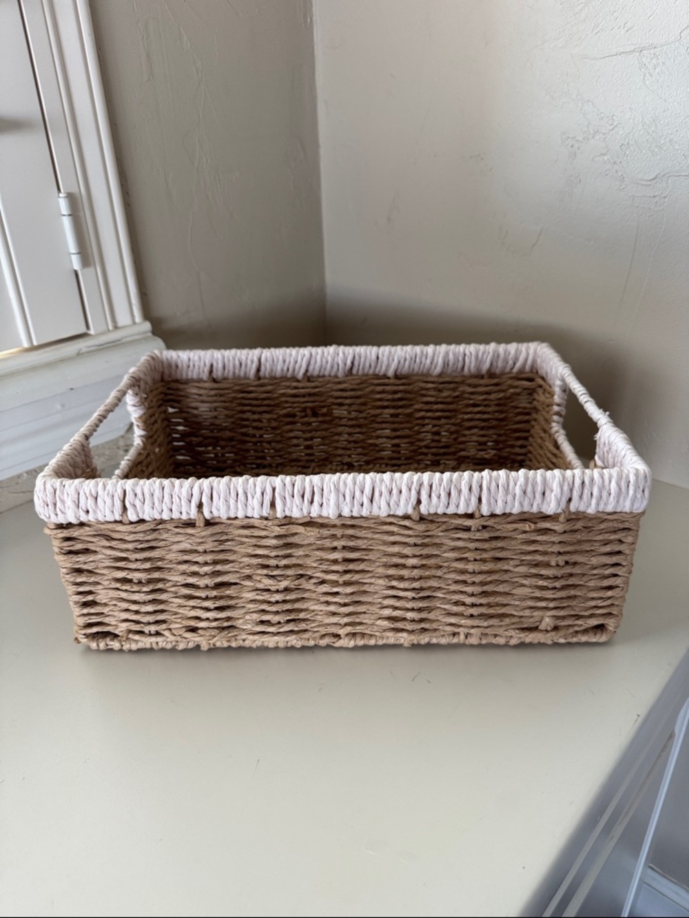 Woven Natural and Cream Rectangular Storage Basket